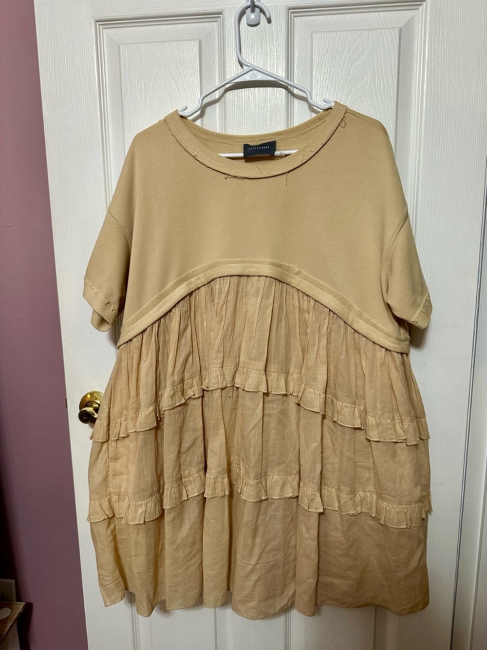 Hudson Gray Large Tiered Ruffle Tunic Dress in Camel/Tan